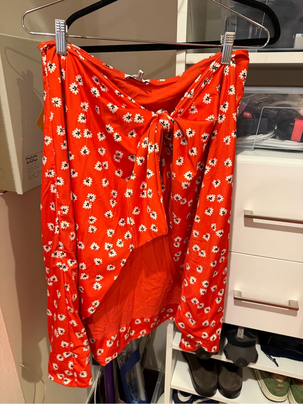 Ganni Red Floral Tie-Waist Swim Skirt
